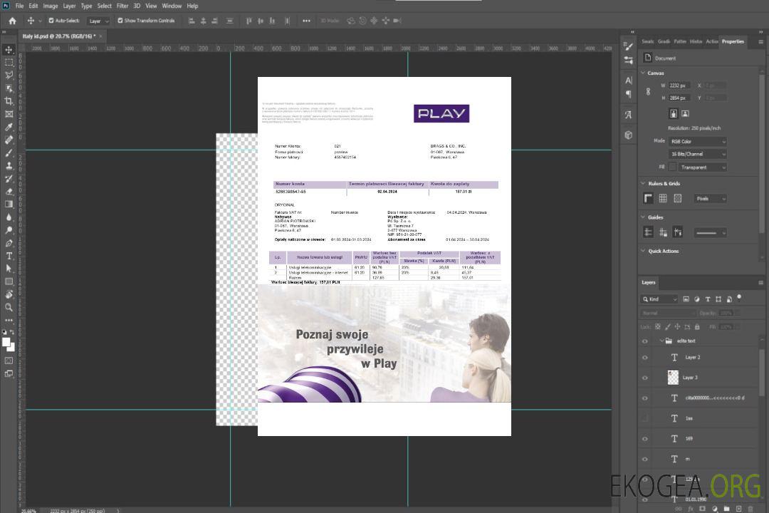 Modèle de facture de services publics pour les entreprises Pologne Play au format Word et PDF template Modèle de facture de services publics pour les entreprises Pologne Play au format Word et PDF template